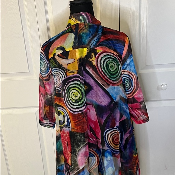 Feratelli Abstract Sheer Asymmetric Zip Tunic Jacket Wearable Art Boho Small Y2K - Picture 8 of 9